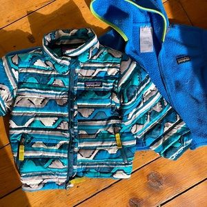 Patagonia 18m bundle: blue fleece and blue pattern puffy